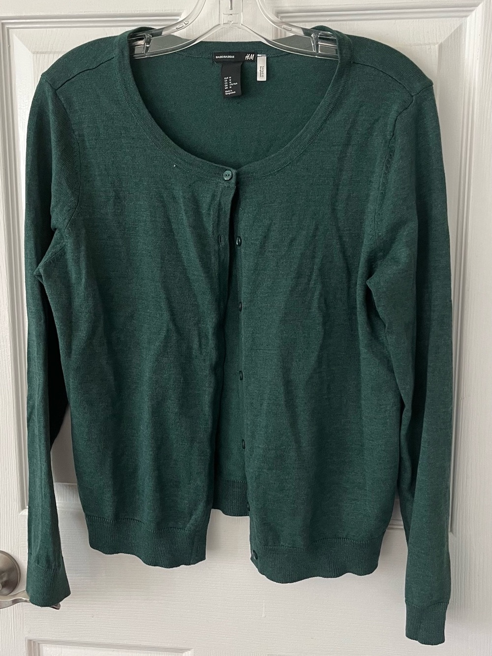 H&M Women's Forest Green Round-Neck Button Cardigan